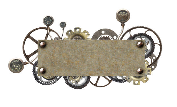 istock Metallic frame with vintage machine gears and cogwheel 1264130105
