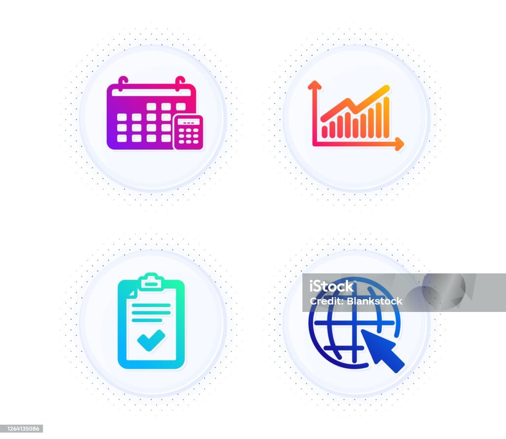 Calendar Graph And Checklist Icons Set Sign Calculator Device