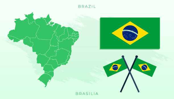 национальная карта бразилии, векторный флаг бразилии, карта бразилии - brazilian flag brazil flag three dimensional shape stock illustrations
