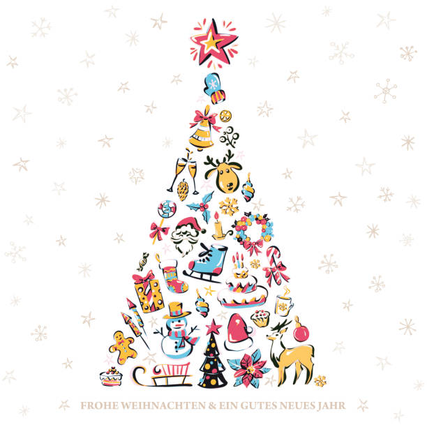 merry christmas & a happy new year - almanca noel kartı - weihnachten stock illustrations