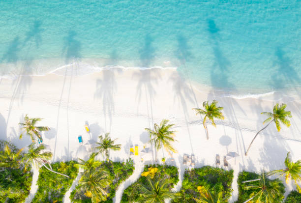 Aerial Sunset Beach Panorama, Maldives