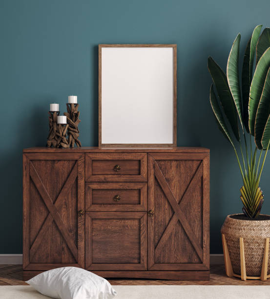 istock Mockup frame in dark green bedroom interior background 1264144464