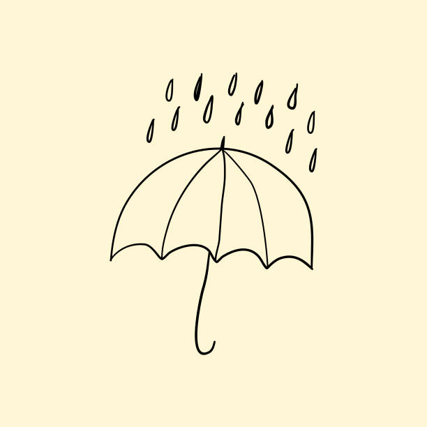 Simple Umbrella Outline Cartoon Drawing With Rain Drops Above Coloring Book  Element Hand Drawn Illustrated Vector Stock Illustration - Download Image  Now - iStock