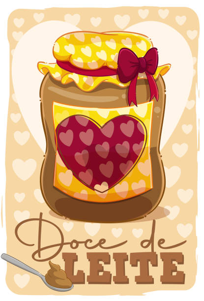 The  Milk sweet Illustration of a jar of dulce de leche in cartoon style. doce stock illustrations