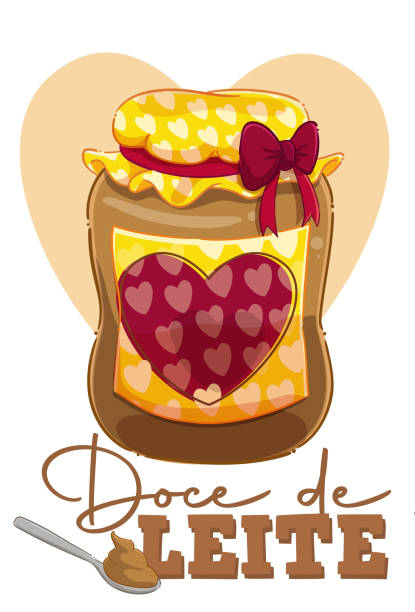 The  Milk sweet Illustration of a jar of dulce de leche in cartoon style. doce stock illustrations