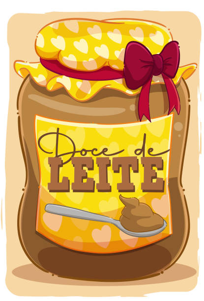 The  Milk sweet Illustration of a jar of dulce de leche in cartoon style. doce stock illustrations