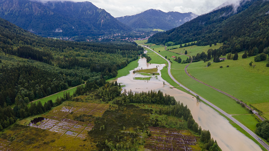 Flooding after heavy rain in the Bavarian Alps