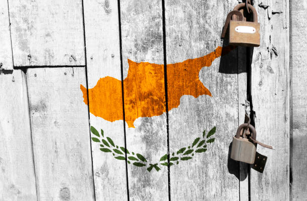 istock Cyprus flag is on texture. Template. Coronavirus pandemic. Countries may be closed. Locks. 1264150199