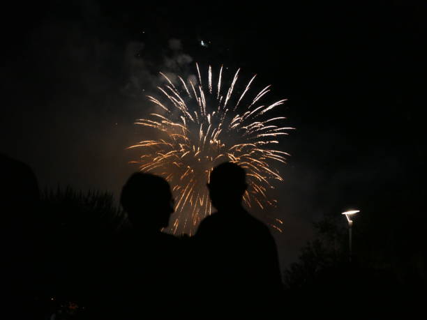 istock Couple Looking at Fireworks in the Dark 1264152241