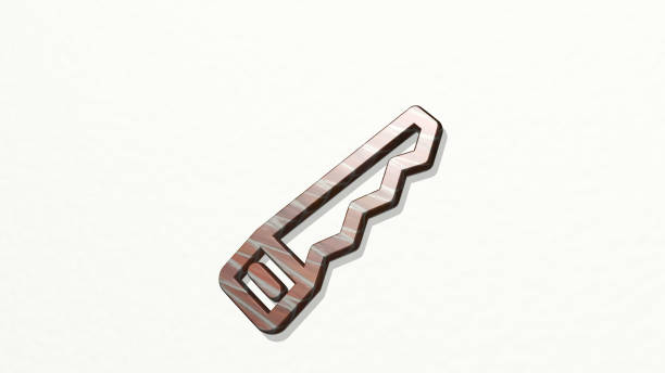 istock TOOLS SAW made by 3D illustration of a shiny metallic sculpture on a wall with light background. equipment and design 1264155157