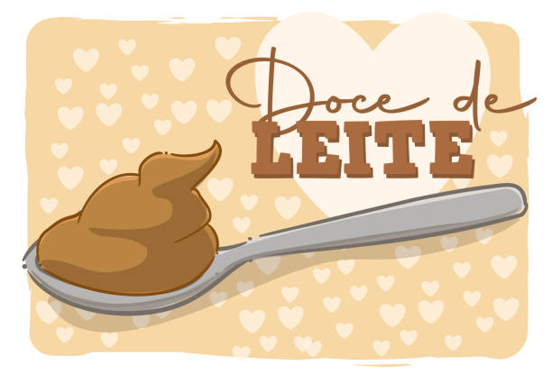 Spoon of dulce de leche Cartoon style illustration of a spoonful of dulce de leche with the text "dulce de leche". doce stock illustrations