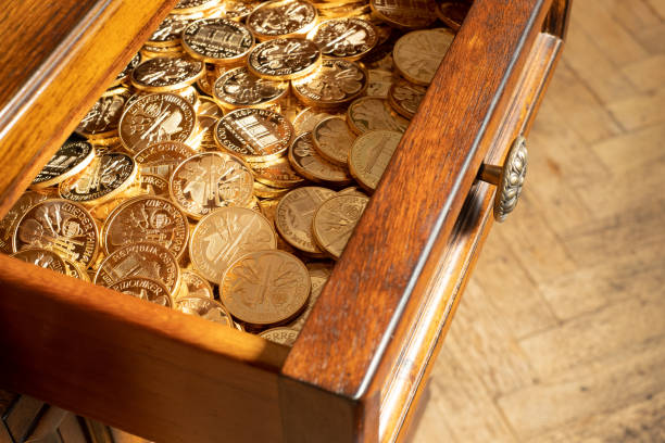 istock Bullion gold coins in a drawer 1264157857