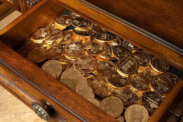 istock Bullion gold coins in a drawer 1264157887