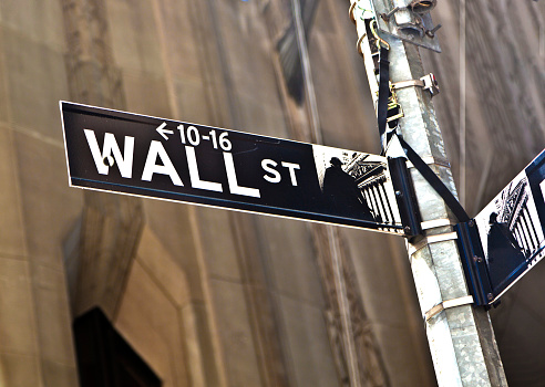New York, USA - July 9, 2010: Wall Street sign in Manhattan New York in detail.