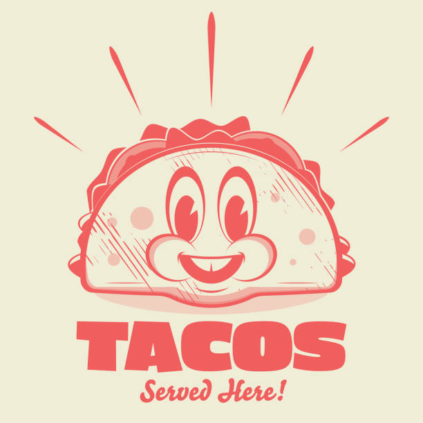 ilustraciones, imágenes clip art, dibujos animados e iconos de stock de logotipo de dibujos animados divertido de un taco feliz - tacos