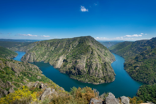 Panoramic of an impressive viewpoint of the Sil Canyon in the Ribeira Sacra, Galicia