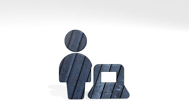 single neutral actions laptop made by 3D illustration of a shiny metallic sculpture casting shadow on light background