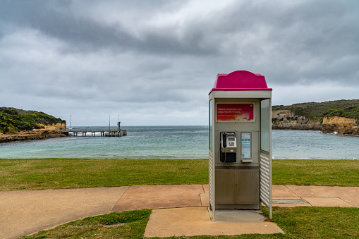 Red telephone booth, typical for England, London, United Kingdom