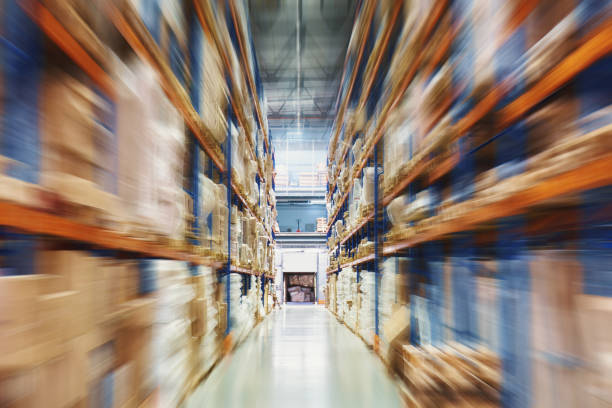 istock Warehouse or store factory in blurred motion effect, hardware box for delivery, logistic and distribution storage cargo 1264171514