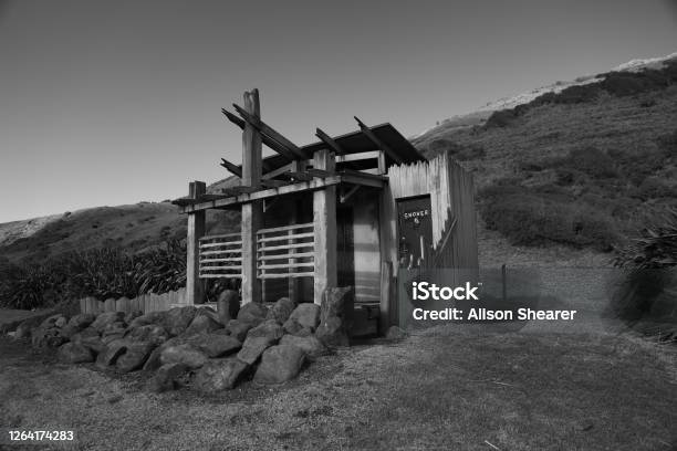 A Kiwi Restroom Stock Photo - Download Image Now - Architecture, Bathroom, Black And White