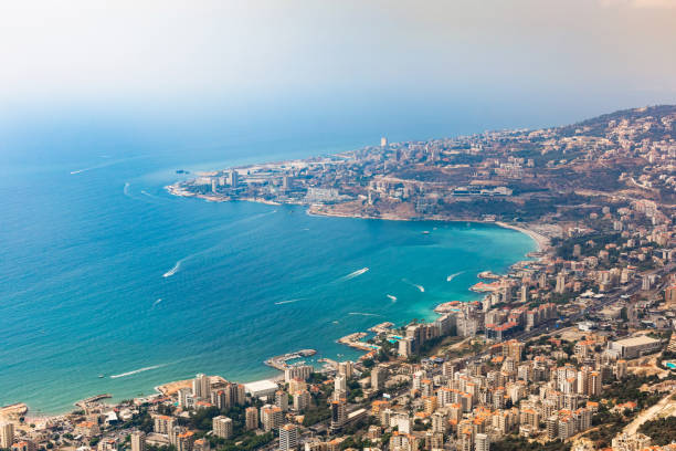 レバノンのジュニエ沿岸都市の空中写真 - lebanon landscape nature famous place ストックフォトと画像