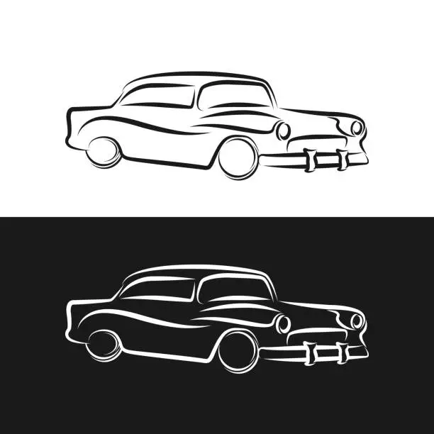 Vector illustration of Retro car outline vintage collection, classic garage sign, vector illustration background, can be used for design t-shirt.