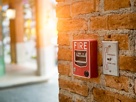 Emergency fire alarm on the wall