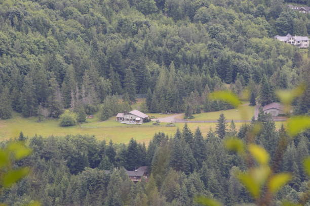 istock Beautiful Homes Nestled On Mountainside Surrounded By Forest 1264189439
