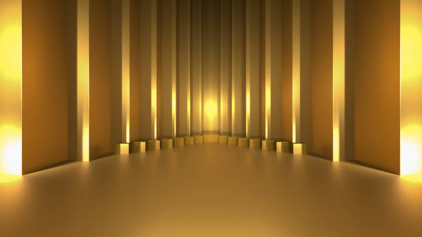 istock Stage podium golden with lighting surface product template. 3D rendering 1264191359