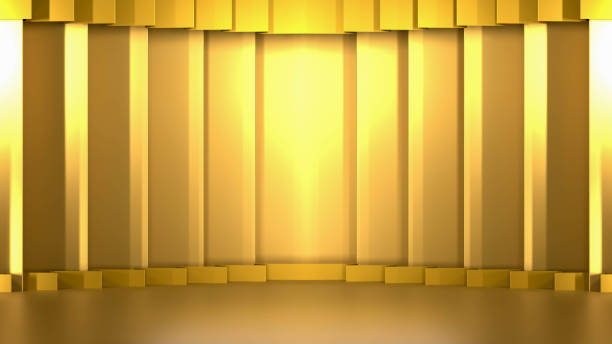 istock Stage podium golden with lighting surface product template. 3D rendering 1264191391