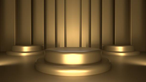 istock product display or showcase pedestal on gold background product template. 3D rendering 1264191431