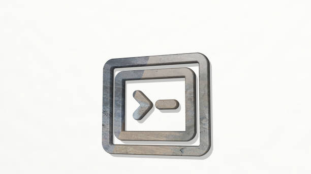 istock programming code made by 3D illustration of a shiny metallic sculpture on a wall with light background. computer and coding 1264192293