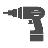 istock Electric drill solid icon, house repair concept, drill sign on white background, Electric hand drill icon in glyph style for mobile concept and web design. Vector graphics. 1264194363
