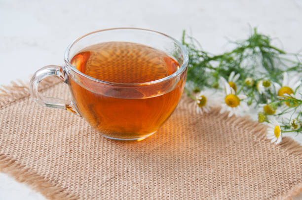 istock A Cup of chamomile tea and chamomile flowers on the table 1264195161