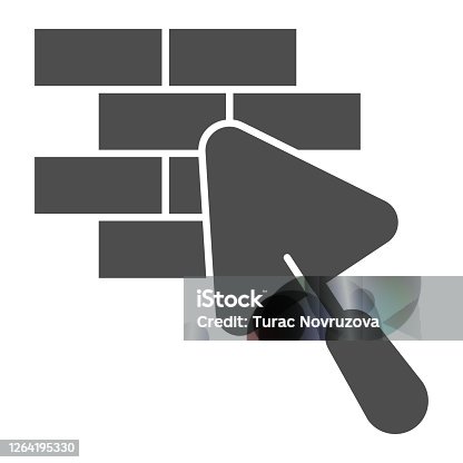 istock Brickwork and trowel solid icon, house repair concept, Bricklaying sign on white background, Brick wall trowel icon in glyph style for mobile concept and web design. Vector graphics. 1264195330