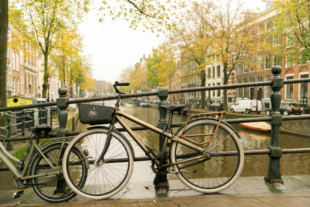 istock Bikes on the bridge in Amsterdam Netherlands 1264197051