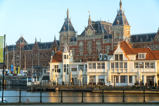 istock Main train station building exterior Amsterdam Central station 1264197612