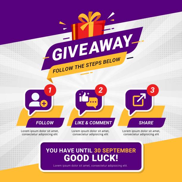 ilustraciones, imágenes clip art, dibujos animados e iconos de stock de pasos de regalo para el concepto de diseño de concursos de redes sociales - twitter gratis