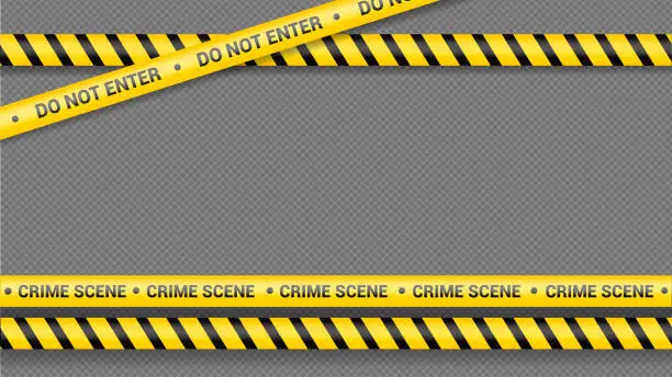 Vector illustration of Police tape, crime danger line. Caution police lines isolated. Warning tapes. Set of yellow warning ribbons. Vector illustration on white background