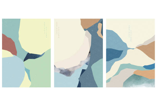 abstrakte kunst hintergrund mit aquarell textur vektor. japanische welle muster vorlage illustration im asiatischen stil. - paint stroke frame blue stock-grafiken, -clipart, -cartoons und -symbole