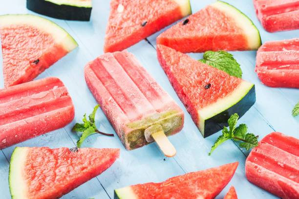 istock Homemade watermelon popsicles on a plate. Summer food concept. 1264212270