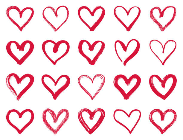 Hearts Set of hand drawn red hearts. Paint brush strokes. Vector design elements isolated on white background. brush stroke heart stock illustrations