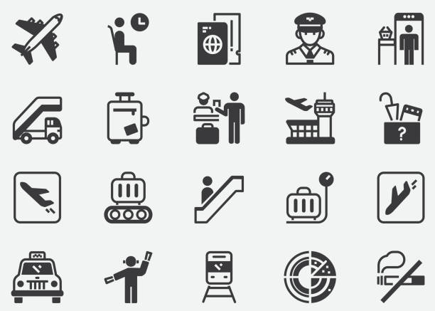 Airport and Transportation Pixel Perfect Icons Airport and Transportation Pixel Perfect Icons airport icons stock illustrations