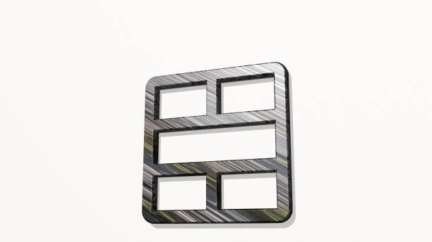 istock composition layout made by 3D illustration of a shiny metallic sculpture on a wall with light background. abstract and design 1264223236
