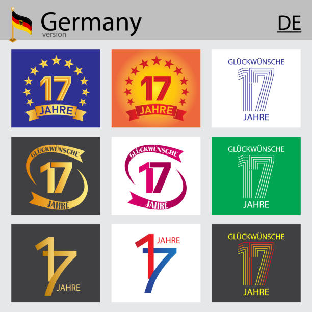 German set of number 17 templates German set of number seventeen years (17 years) celebration design. Anniversary vector number template elements for your birthday party Number 17 stock illustrations
