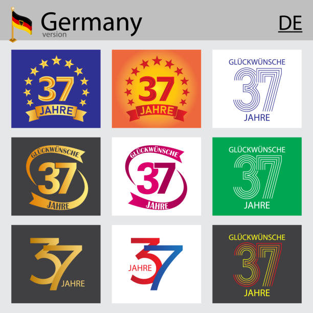 German set of number 37 templates German set of number thirty-seven years (37 years) celebration design. Anniversary vector number template elements for your birthday party number 37 stock illustrations