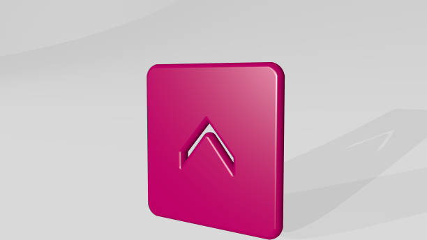 ARROW RECTANGLE UP made by 3D illustration of a shiny metallic sculpture with the shadow on light background
