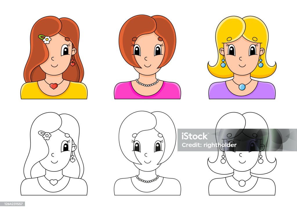Ilustración de Establecer Página Para Colorear Para Niños Bonitos Personajes  De Dibujos Animados Golpe Negro Con Muestra Ilustración Vectorial y más  Vectores Libres de Derechos de Colorear - iStock