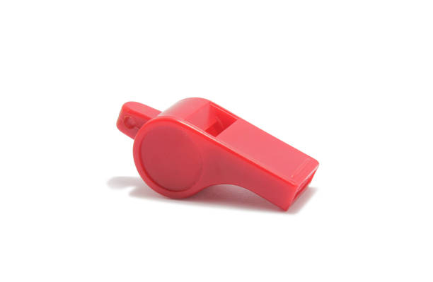 istock Red of sport whistle isolated on white background. 1264232202