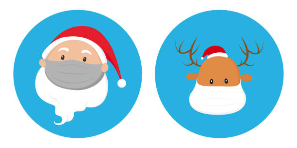 istock Santa Claus and reindeer in medical masks. Vector icons 1264232807